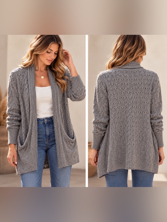Brixon Ivy Sweaters - Brixton Ivy Gray Angora Blend Open Front Cardigan Sweater Large Textured Knit